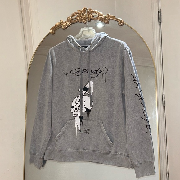 Ed Hardy Other - Ed Hardy Men's Pullover Hoodie Gray with Skull Graphic